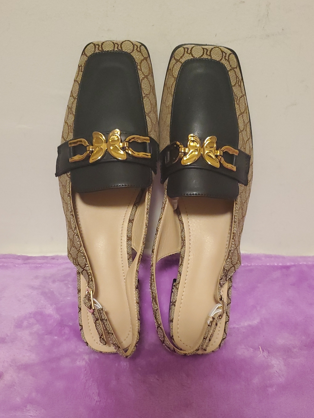 Coach Women’s Black & Brown Signature Canvas Slingback Loafers